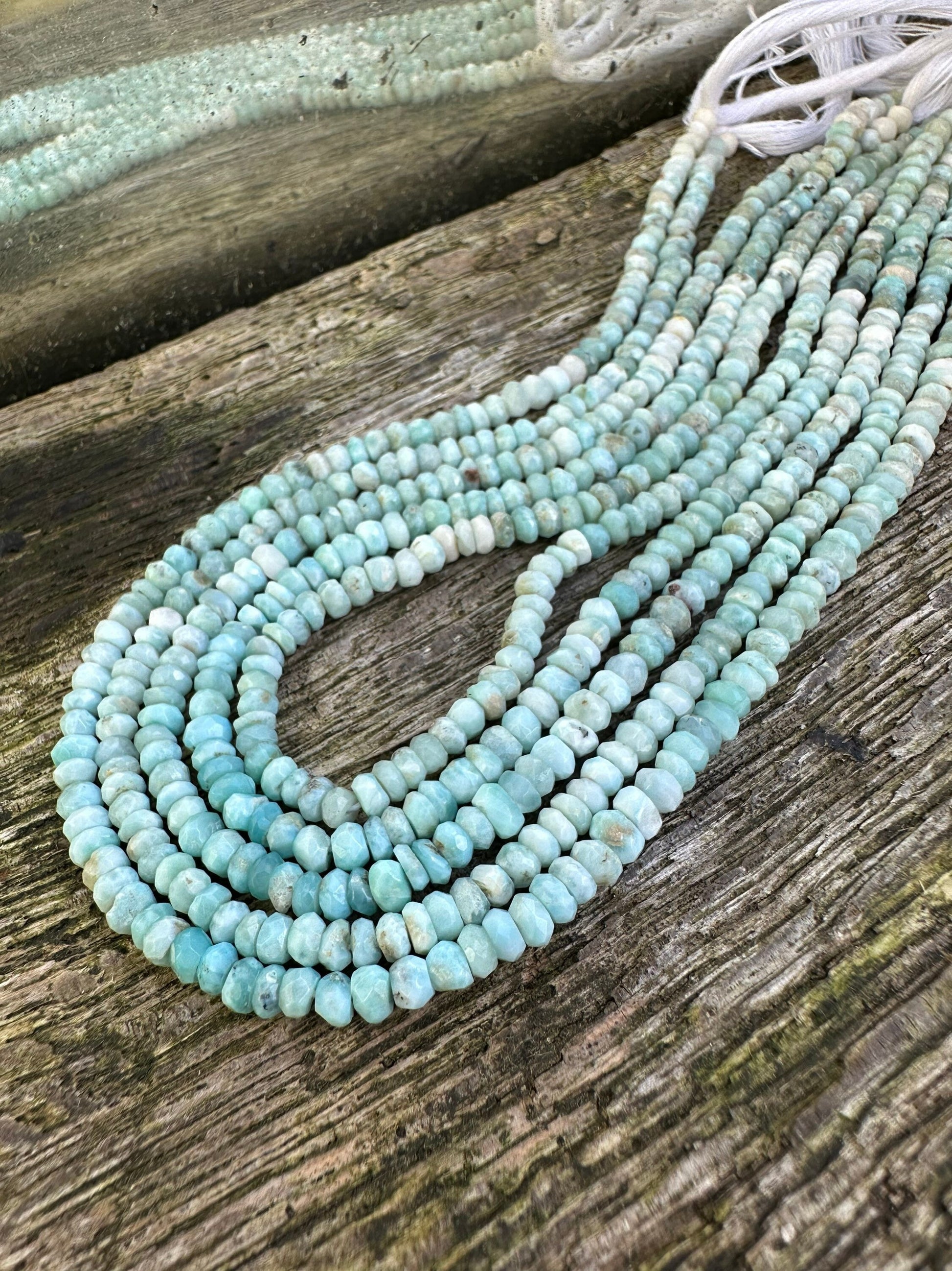 Gentle rustic Larimar rustic hand faceted rondelle beads / Blue Gemstone 4mm approx handcut