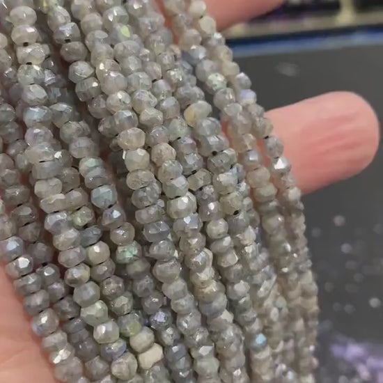 Silvered Labradorite Rondelle handmade faceted Rondelle Beads 3-4 mm approx approx Flashy Labradorite Beads Labradorite Choose quantity