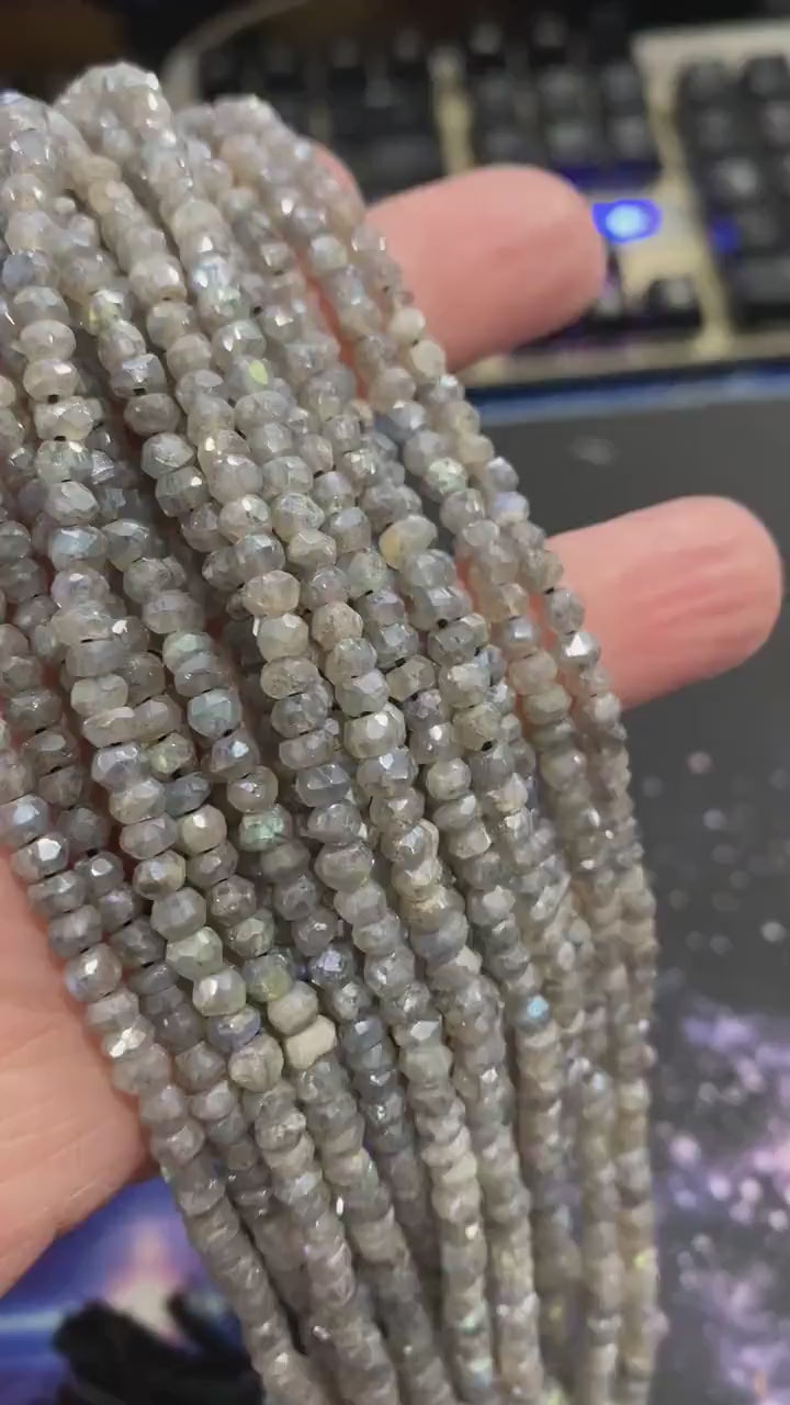 Silvered Labradorite Rondelle handmade faceted Rondelle Beads 3-4 mm approx approx Flashy Labradorite Beads Labradorite Choose quantity