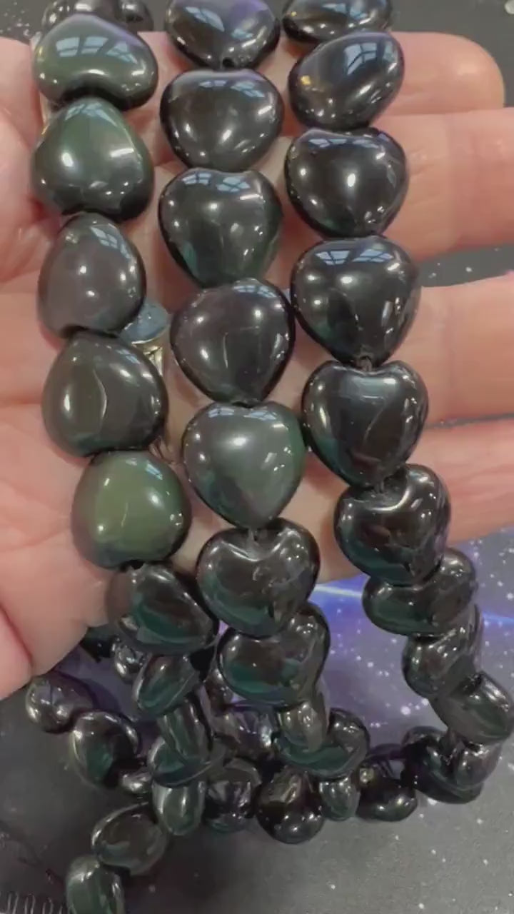 Rainbow Obsidian Heart Beads 14mm / Natural Beads /Black  heart beads  / Natural Gemstone beads