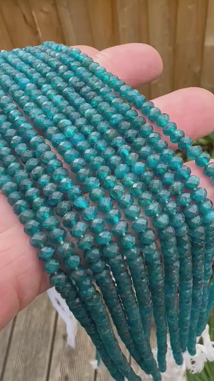 Rustic Neon Blue Apatite Hand Cut Faceted Rondelle Disc Spacer Beads Teal Gemstone Beads Sea Ocean Blue Gemstone Beads 4mm approx