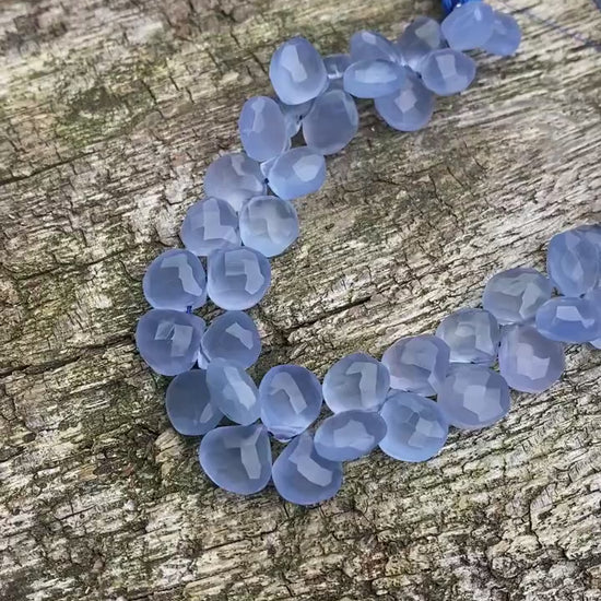 Pale Blue Chalcedony Faceted Handcut rustic  Briolette beads 10-12mm approx CHOOSE QUANTITY heart briolettes