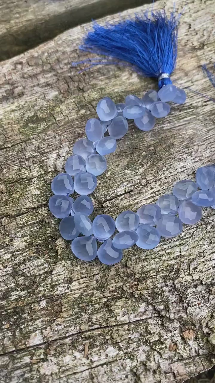 Pale Blue Chalcedony Faceted Handcut rustic  Briolette beads 10-12mm approx CHOOSE QUANTITY heart briolettes