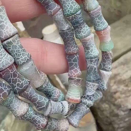 Unique Aged Veined Cracked Agate Nipped in Drums Green Brown 12mm