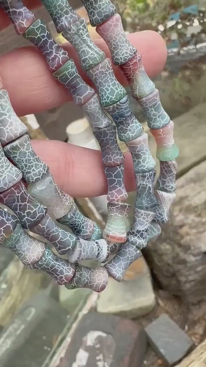 Unique Aged Veined Cracked Agate Nipped in Drums Green Brown 12mm