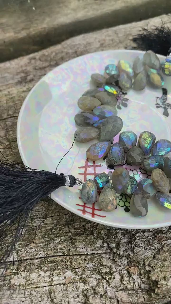 Natural Mystic AB coated Labradorite Faceted Handcut rustic  Briolette beads 14-15mmmm approx CHOOSE QUANTITY teardrop briolettes