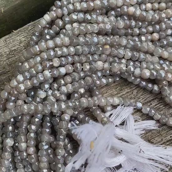 Grey Moonstone Hand Faceted Silvered Rondelle Round Beads 5mm approx Moonstone Beads  Glowing Moonstone  Gemstone Beads