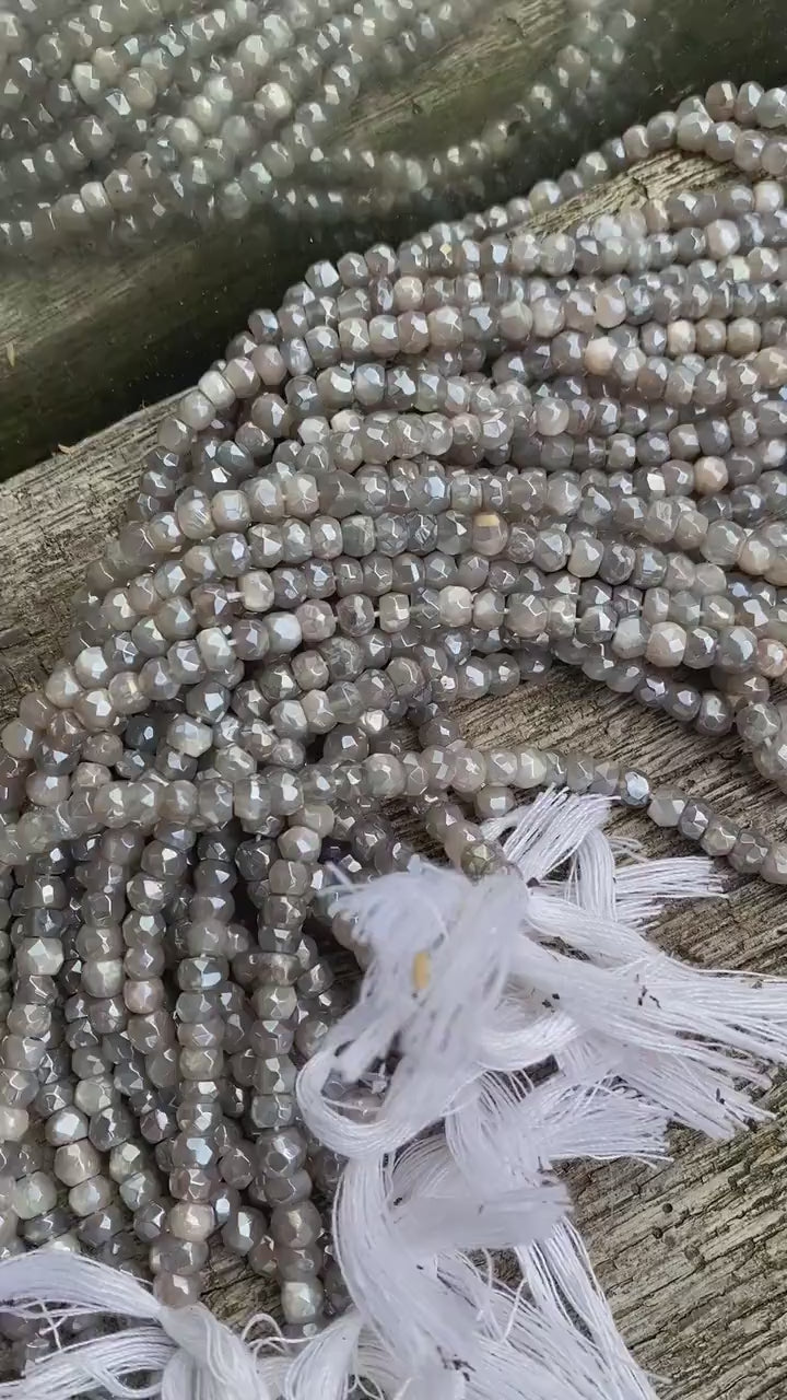 Grey Moonstone Hand Faceted Silvered Rondelle Round Beads 5mm approx Moonstone Beads  Glowing Moonstone  Gemstone Beads