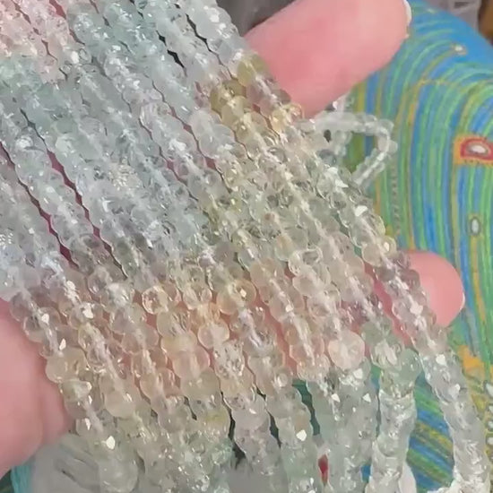 Natural Multi Tonal ombré clear, aqua, blue, pink  faceted Aquamarine rondelles / 5mm