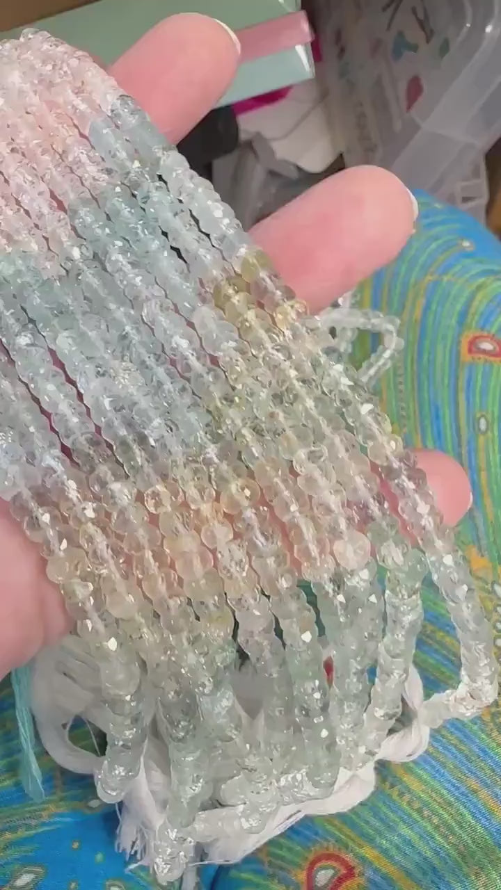 Natural Multi Tonal ombré clear, aqua, blue, pink  faceted Aquamarine rondelles / 5mm