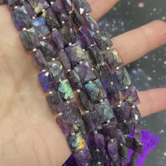 Purple Labradorite faceted Chiclet Rectangle handmade Beads 10mm 18 bead strand