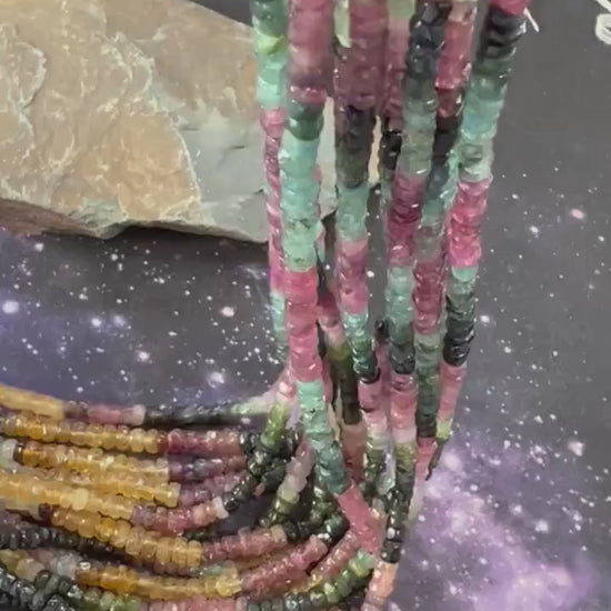 Rustic Watermelon Tourmaline 4mm Approx Handcut Uneven / Rondelle Beads / 34cm Strand  / Watermelon