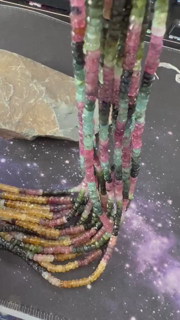 Rustic Watermelon Tourmaline 4mm Approx Handcut Uneven / Rondelle Beads / 34cm Strand  / Watermelon