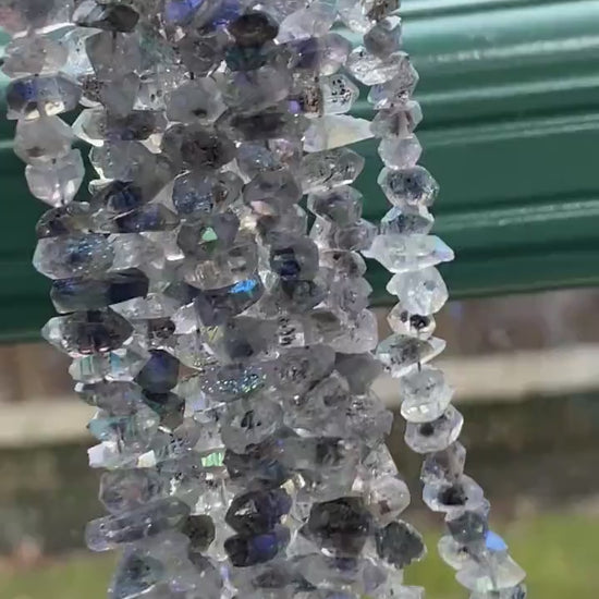 Amazing rare Precious Metal Coated Herkimer Diamond Drilled Crystal Beads Rustic Rainbow Aura  Healing Beads / 6-9 mm approx 17.5cm strand