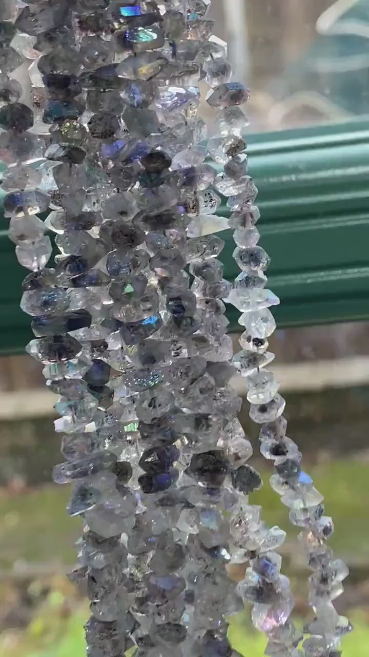 Amazing rare Precious Metal Coated Herkimer Diamond Drilled Crystal Beads Rustic Rainbow Aura  Healing Beads / 6-9 mm approx 17.5cm strand