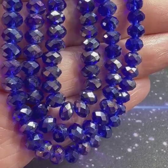 Deep Bright Greek Blue Translucent faceted lightly Titanium rainbow  Crystal Glass rondelle Beads / Coated  Faceted Rondelles 6mm