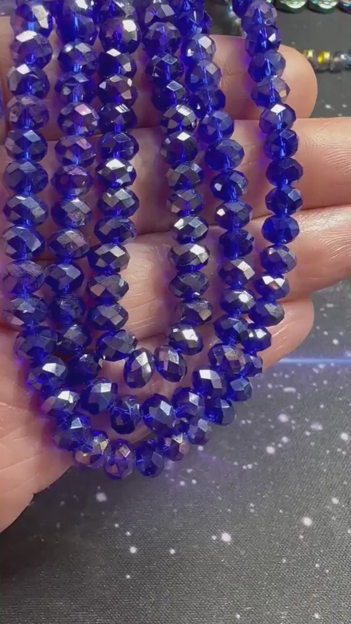 Deep Bright Greek Blue Translucent faceted lightly Titanium rainbow  Crystal Glass rondelle Beads / Coated  Faceted Rondelles 6mm