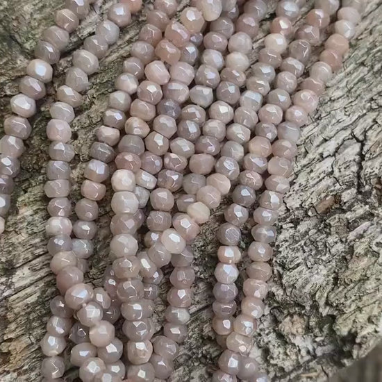 Chocolate Moonstone Hand Faceted Silvered Rondelle Round Beads 4mm approx Moonstone Beads  Glowing Moonstone  Gemstone Beads