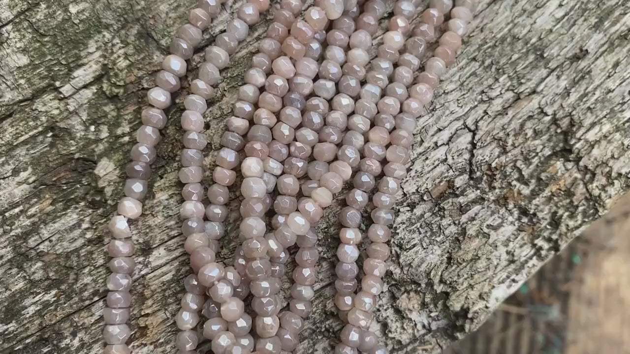 Chocolate Moonstone Hand Faceted Silvered Rondelle Round Beads 4mm approx Moonstone Beads  Glowing Moonstone  Gemstone Beads