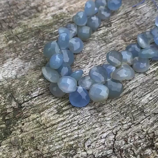 Glowy Grey Blue Blue Chalcedony Faceted Handcut rustic  Briolette beads 10-12mm approx CHOOSE QUANTITY heart briolettes