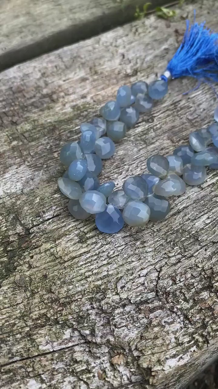 Glowy Grey Blue Blue Chalcedony Faceted Handcut rustic  Briolette beads 10-12mm approx CHOOSE QUANTITY heart briolettes