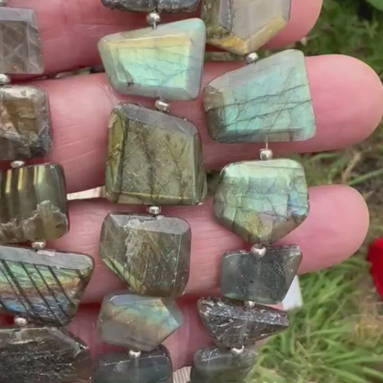 Labradorite step cut tablet slabs Amazing flashy handmade beads Blue Flash Rustic cut beads 16 piece strand