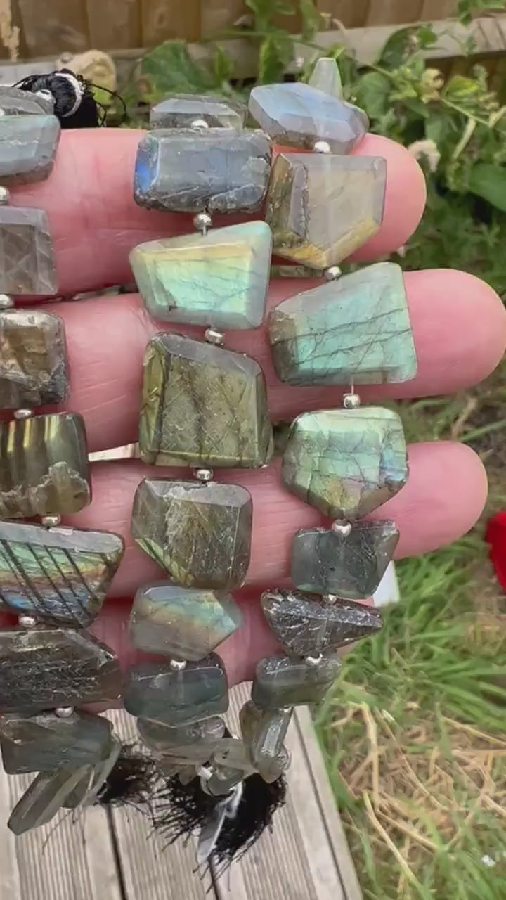 Labradorite step cut tablet slabs Amazing flashy handmade beads Blue Flash Rustic cut beads 16 piece strand