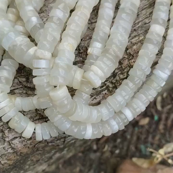 White moonstone Tyre Heishi, Handcut