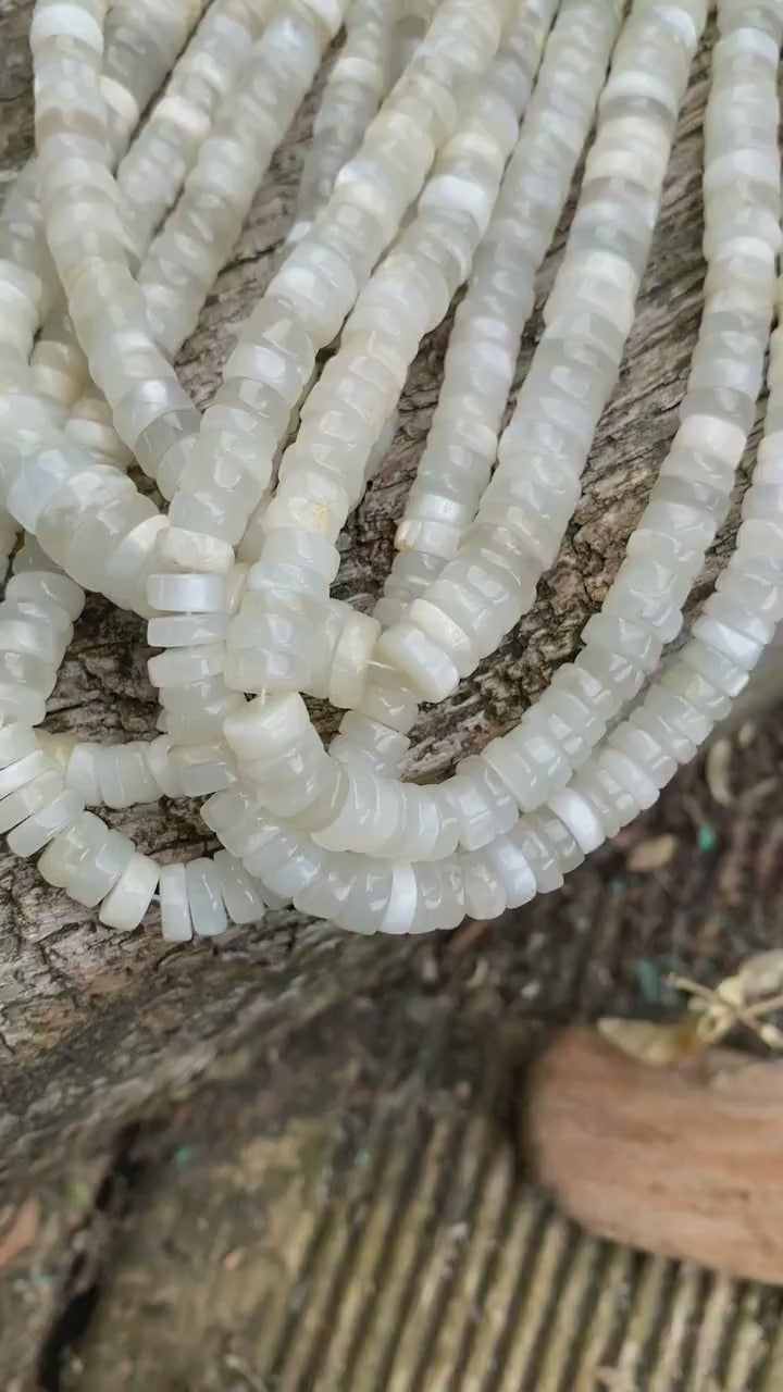 White moonstone Tyre Heishi, Handcut