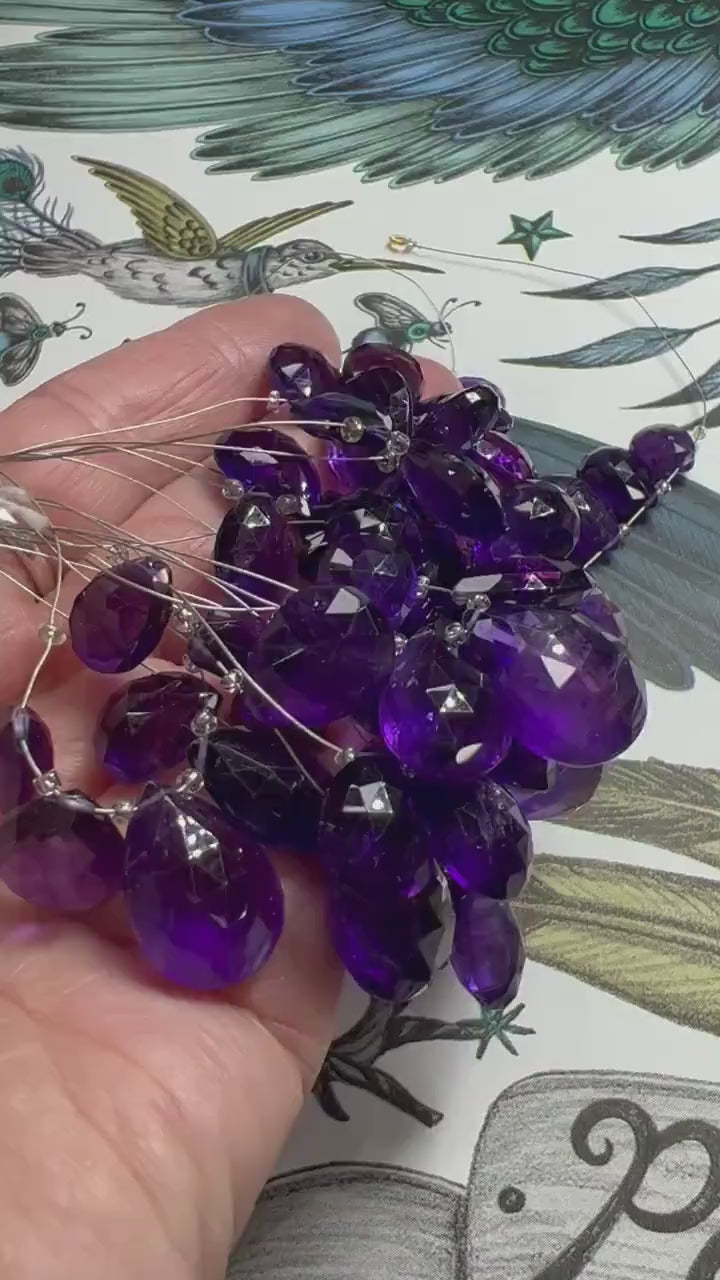 Rustic handcut Brazilian Dark Amethyst  Faceted flat pear Briolette Beads 11-17mm Amethyst Beads Purple Amethyst  Beads
