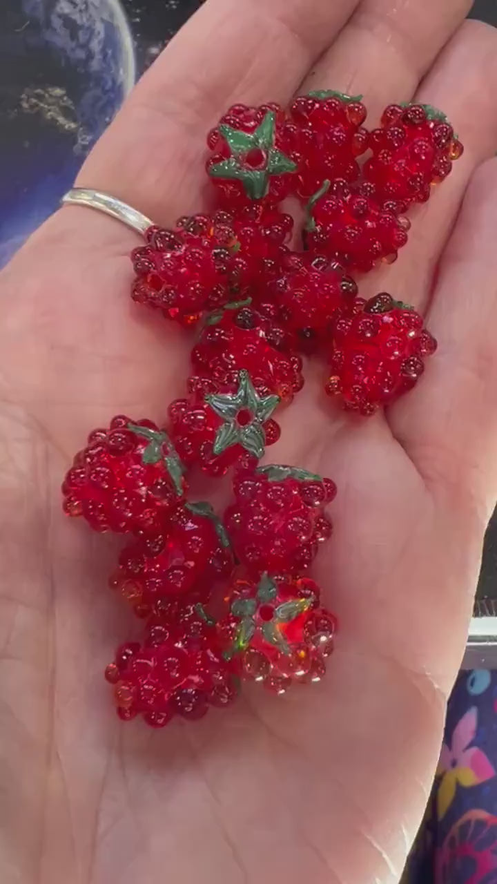 Delicious juicy Red or Berry Lampwork Glass Raspberry beads 14mm / Autumn Fall beads 2mm approx hole size