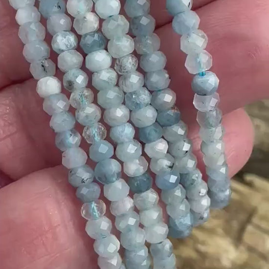 Natural Multi Tonal blue faceted Aquamarine rondelles 15.5”  /  4mm