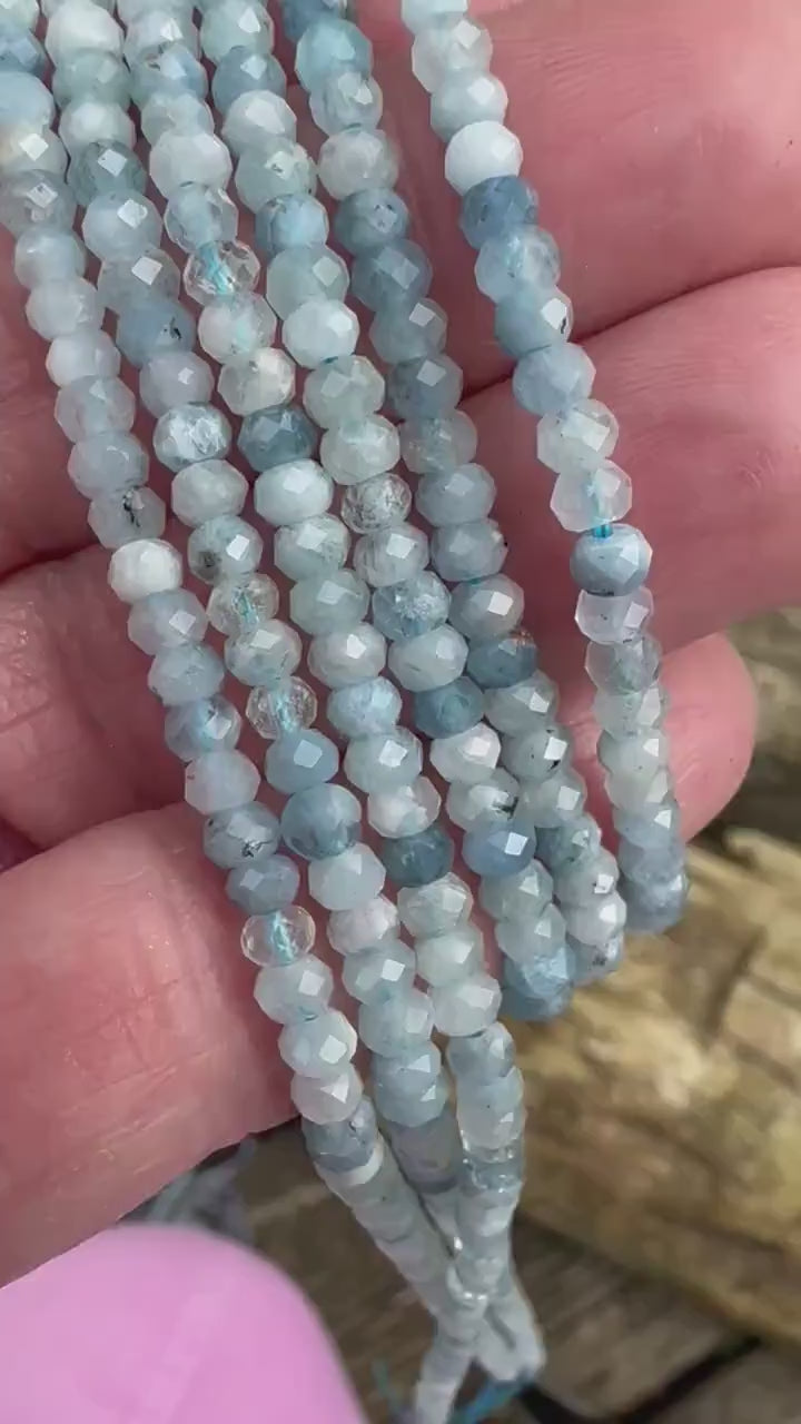 Natural Multi Tonal blue faceted Aquamarine rondelles 15.5”  /  4mm