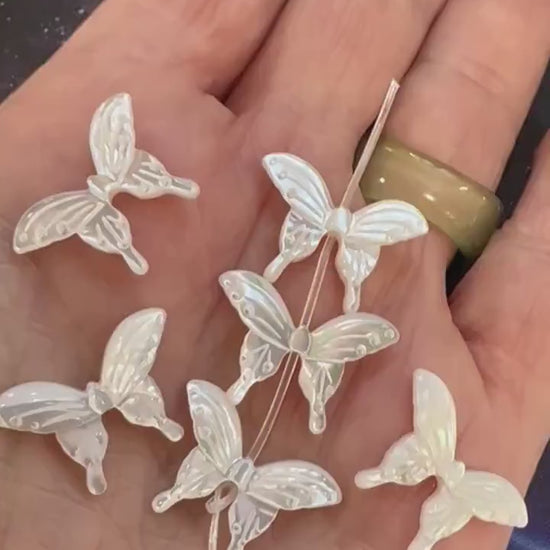 Shimmering Carved Mother of Pearl Butterfly Beads 20 x 12 mm