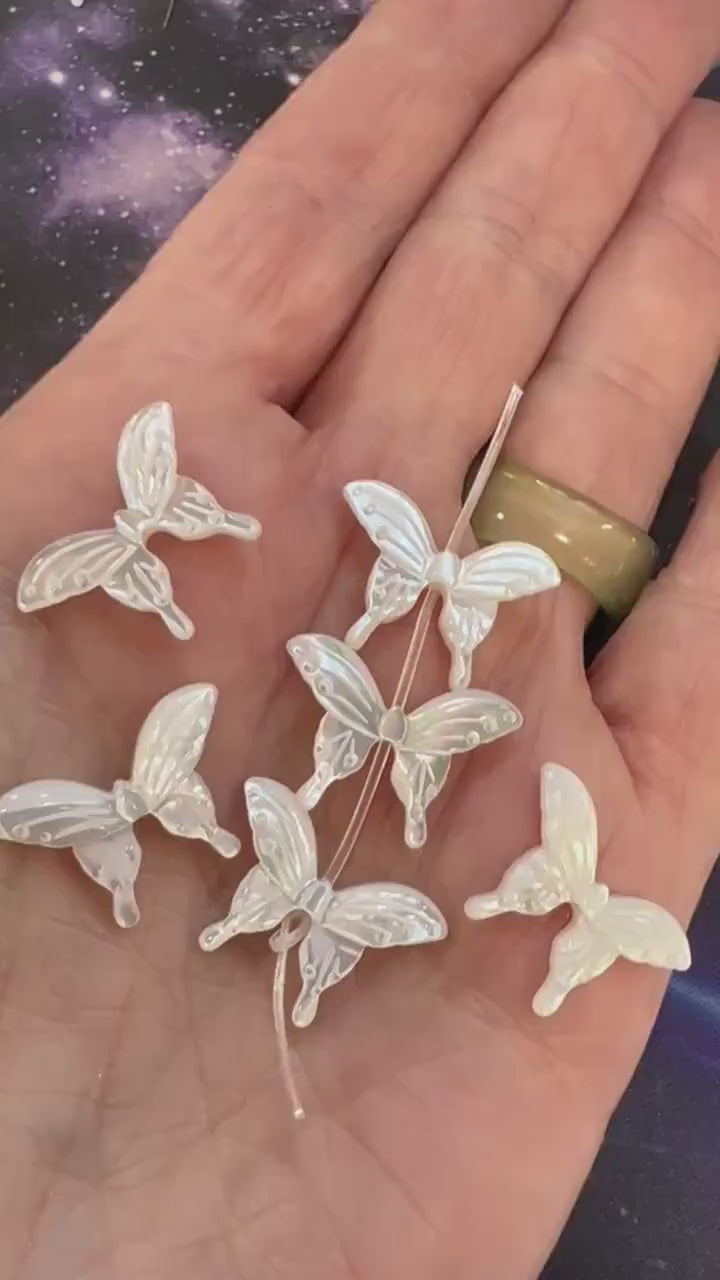 Shimmering Carved Mother of Pearl Butterfly Beads 20 x 12 mm