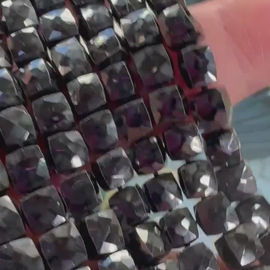 Super sparkly Handcut “black diamond” handcut Spinel faceted cube beads  / 6mm