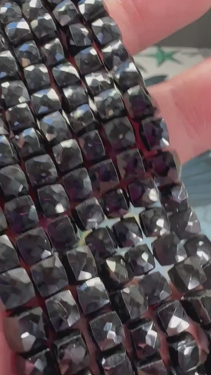 Super sparkly Handcut “black diamond” handcut Spinel faceted cube beads  / 6mm