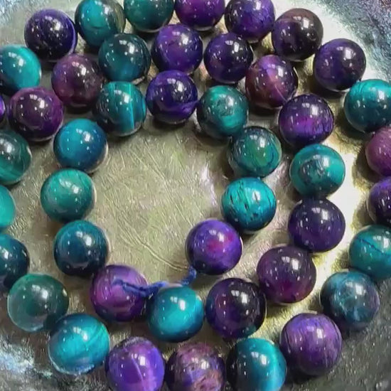 Cosmic Space Planet Like  Purple and Turquouse Blue Tigers Eye rounds  8mm choose quantity