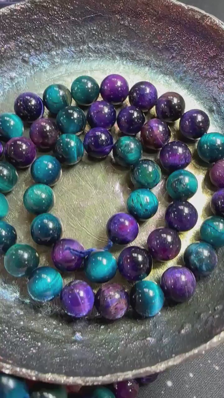 Cosmic Space Planet Like  Purple and Turquouse Blue Tigers Eye rounds  8mm choose quantity