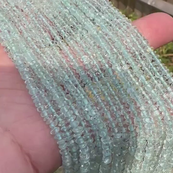 RUSTIC uneven Shimmering soft natural Aquamarine disc tyre spacer rondelles 3.5mm approx Handcut  32cm strand - or 15cm strand