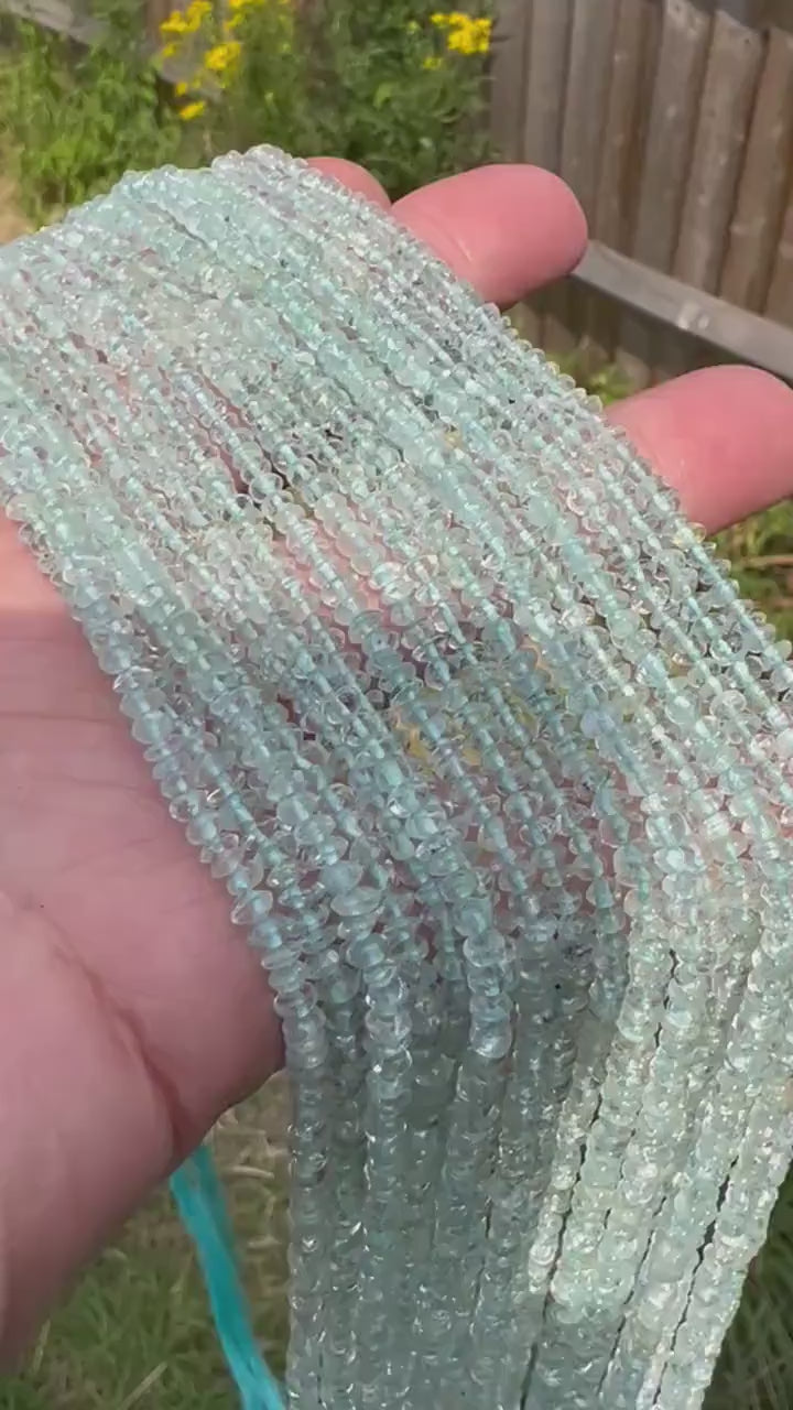 RUSTIC uneven Shimmering soft natural Aquamarine disc tyre spacer rondelles 3.5mm approx Handcut  32cm strand - or 15cm strand