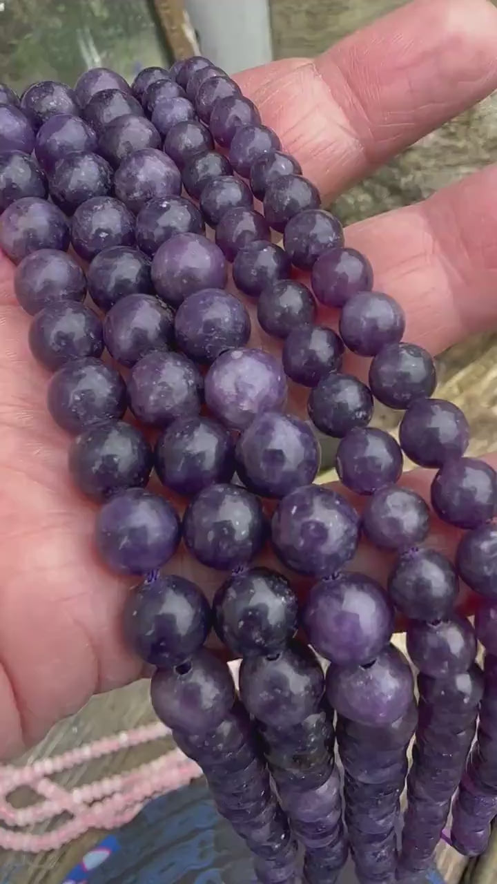 Handmade Purple Lepidolite Round Beads 6 or 8 mm / Purple Gemstone Beads / Sparkling Beads / Jewellery Making  Gemstone Beads /