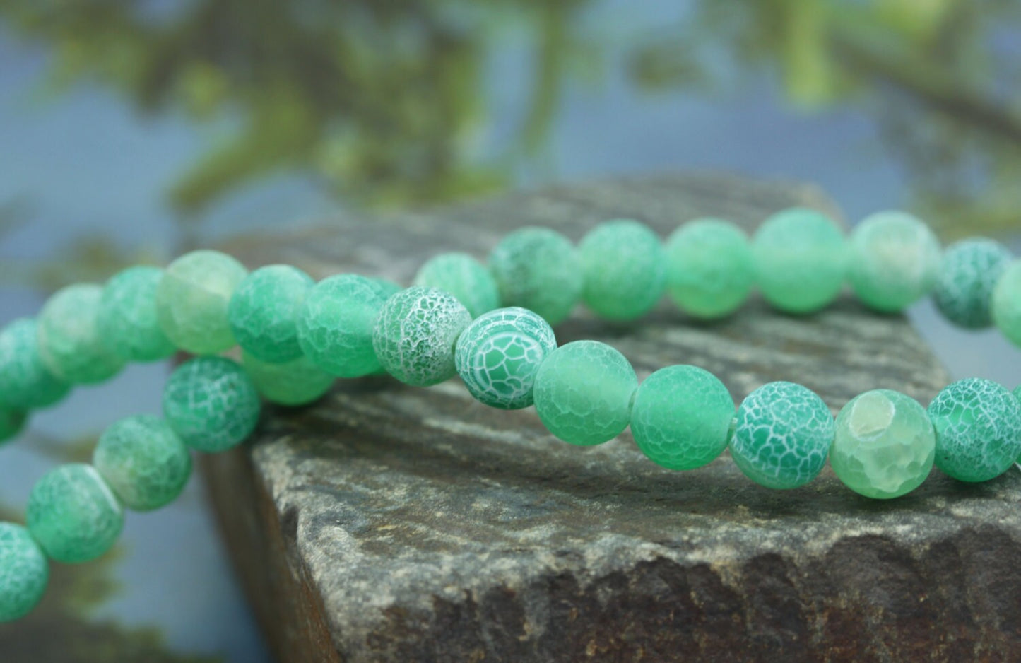 Green Desert Agate Gemstone Beads 4, 6, 8 mm Matte Agate Beads /Desert Agate Beads /Cracked Agate Beads Efflorescent - 6 beads