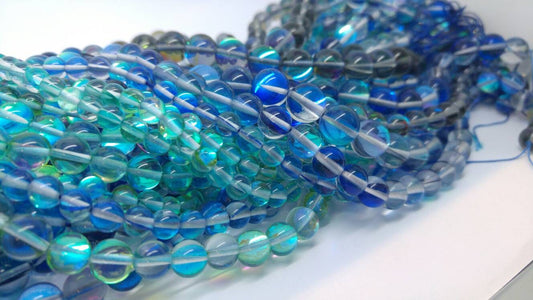 Cobalt Blue and Turquoise Rainbow Glass Magic Shine Beads 6, 8 and 10 mm Two Tone beads / Best ever Beads / Amazing sparkle beads / 4 beads