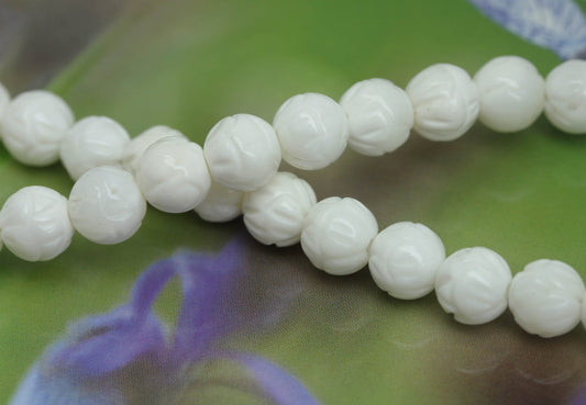 Carved Flower Clam Shell Beads 8mm / Natural Organic Beads / Shell beads 8mm / Buddhist beads / Beads for Malas 4 beads