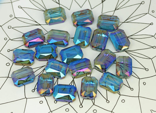2 X Magic Blue Purple Crystal Vitrail Lozenge Beads 14 x 10mm / Two Tone Crystal Beads / Rectangle Beads / Mystic Blue Crystal Beads 2X