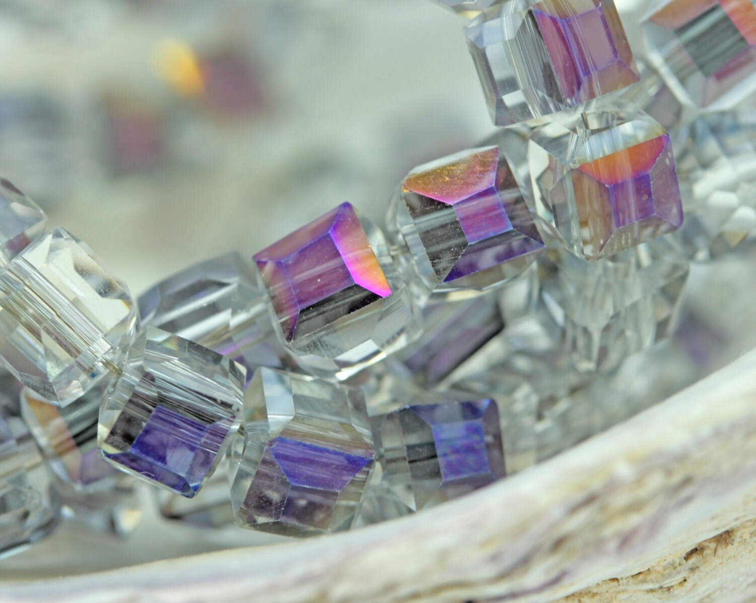 Magic Purple Blue Gold Crystal Cube Square Beads 5 mm / Two Tone Crystal Beads / Square Beads / Mystic Purple Crystal Beads / 6 beads