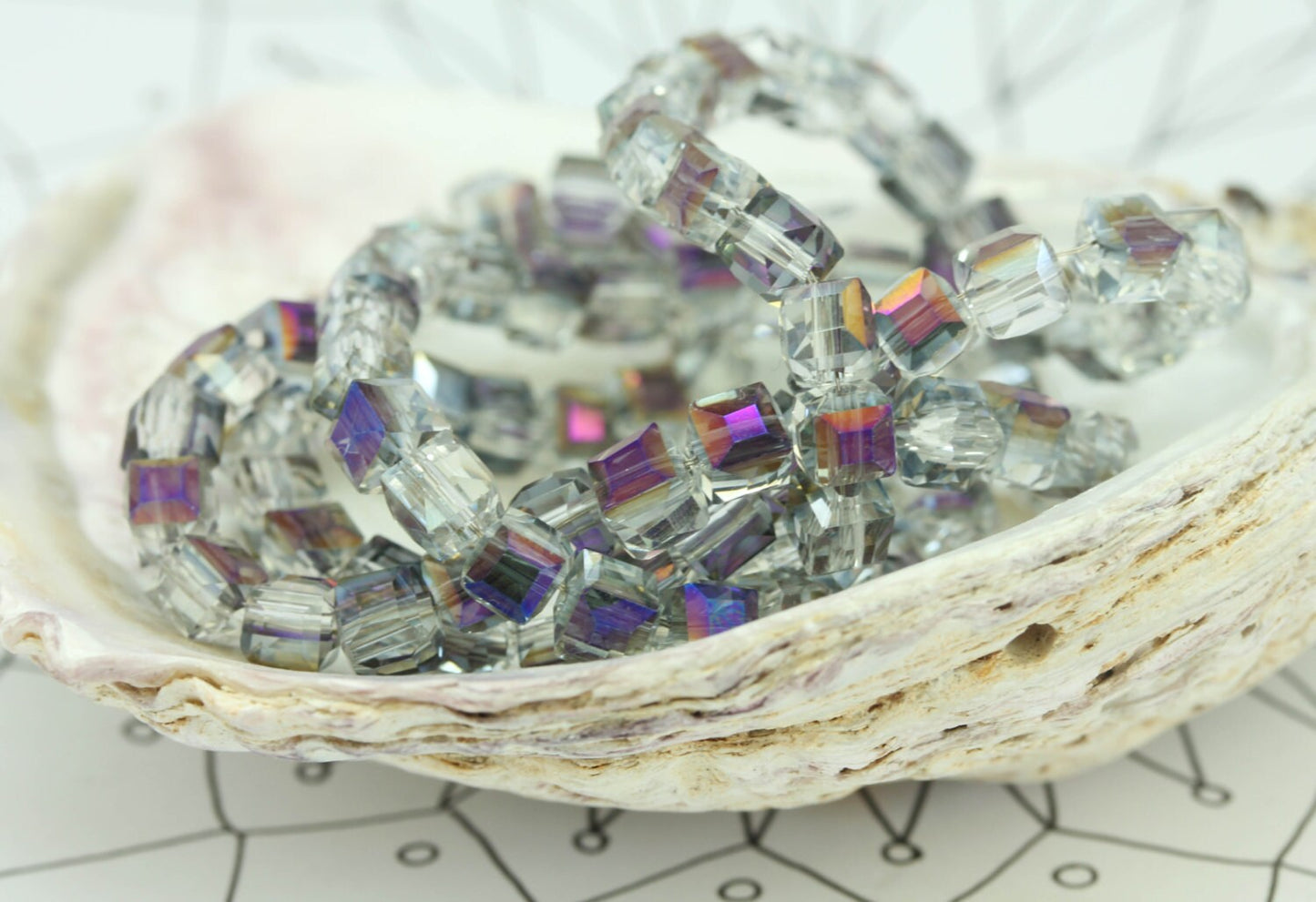 Magic Purple Blue Gold Crystal Cube Square Beads 5 mm / Two Tone Crystal Beads / Square Beads / Mystic Purple Crystal Beads / 6 beads