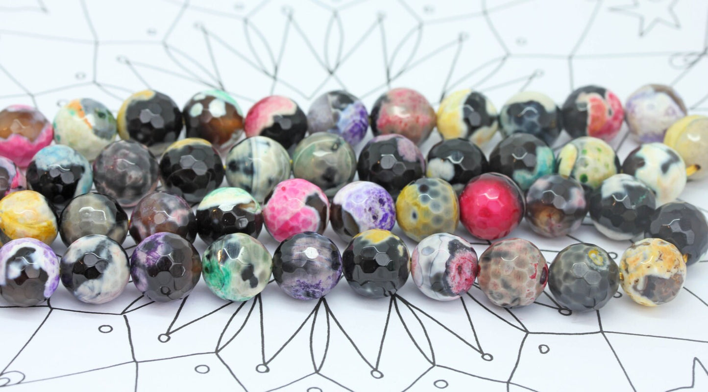 Rainbow China Agate faceted Beads 10mm / Faceted Fire Agate beads / Cracked Agate Beads / Multi Coloured Amazing Faceted Gemstone Beads