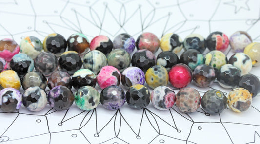 Rainbow China Agate faceted Beads 10mm / Faceted Fire Agate beads / Cracked Agate Beads / Multi Coloured Amazing Faceted Gemstone Beads